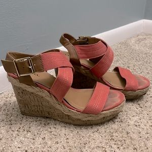 Size 6.5, 3 inch heel, Coral color, wedge